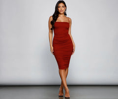 Level Up Ruched Charming Knit Midi Dress