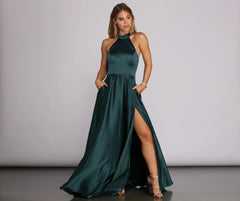 India Satin Stylish Tie Neck Gown