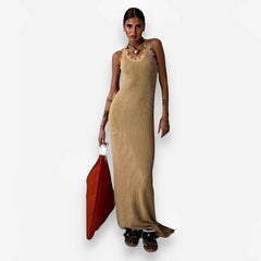 Slim Hip-Wrapped Drape Knitted Long Dress