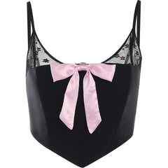 Bowknot Lace Patchwork U Neck Backless Cami Crop Top