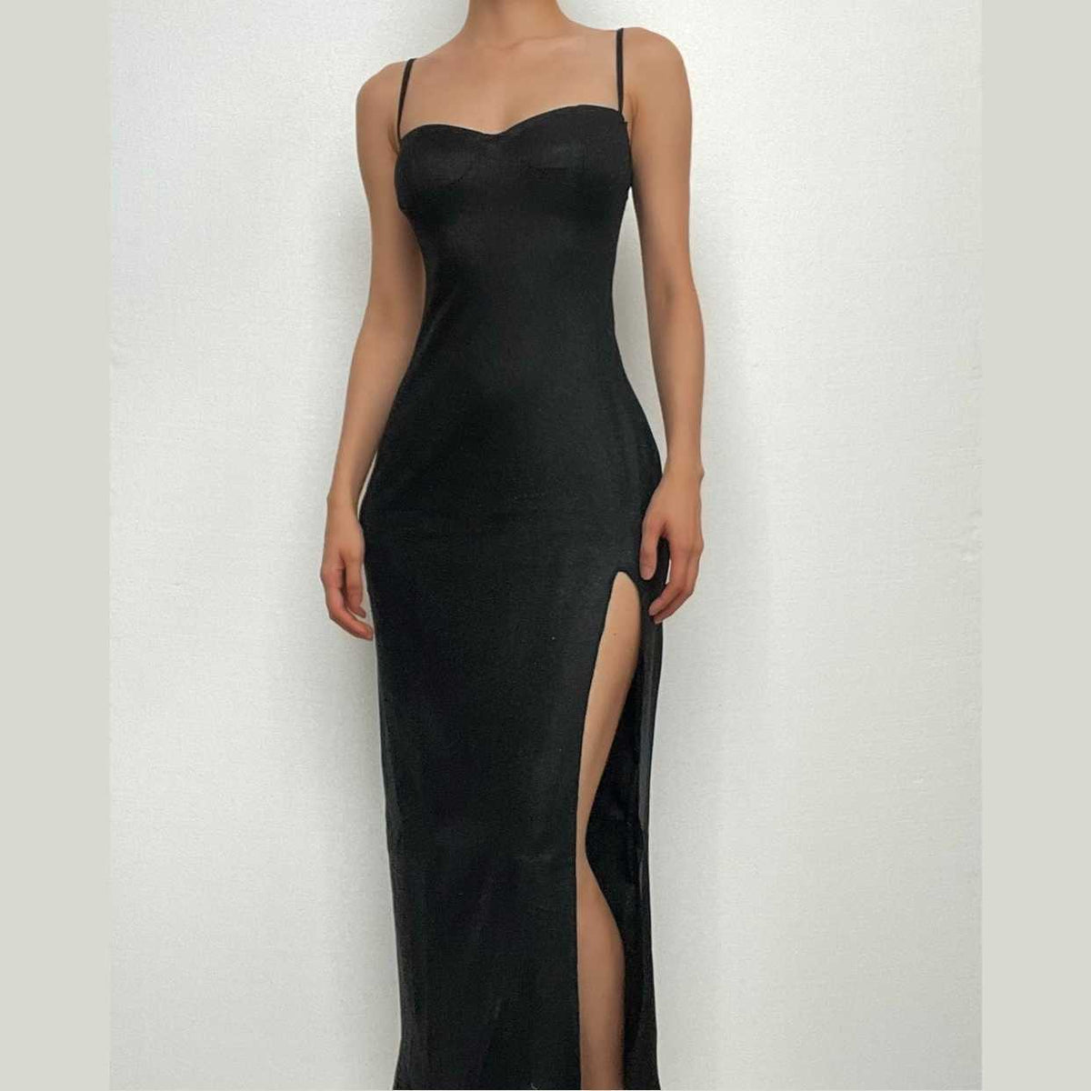 Slit Backless Textured Square Neck Cami Maxi Dress
