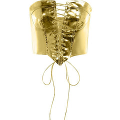 Backless Corset Metallic Lace Up Self Tie Tube Top