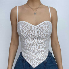 Lace Contrast Sweetheart Neck Self Tie Backless Cami Top