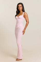 The Cinched Lace Corset Maxi Set in Baby Pink