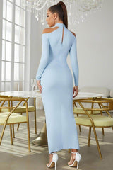 Retro Cross Hanging Neck Hollow Side Slit Slim Dress