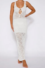 White Tie-Back Crochet Hollow Out Tank Dress