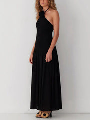 Halterneck Floral Rainbow Charming Ombre Pleated Maxi Dress