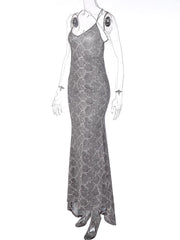 Snakeskin Print Cross Back U Neck Backless Cami Maxi Dress