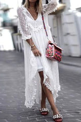 Fashion Casual Solid See-Through V Neck Princess Dresses���Without Strap���(4 Colors)���