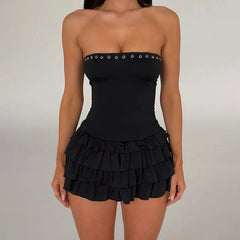 Tube Top Eyelet Ruffle Dress