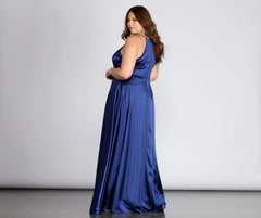 Plus Gabrielle Formal Charming High Slit Satin Dress