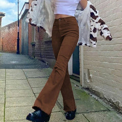 Women'S Jeans Woman High Waist Flared Jeans Khaki Black Brown Pants Women'S Pants For Women Clothing Trouser Jean Women Trousers