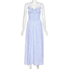 Smocked Drawstring Flower Print Backless Cami Maxi Dress