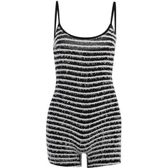 Contrast Striped Fluffy Backless Cami Romper