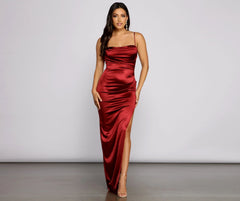 Gemma Formal High Charming Slit Satin Dress