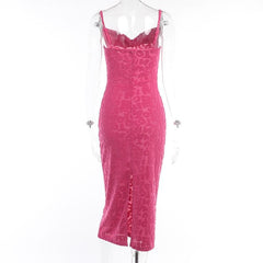 Textured Solid Cowl Neck Zip-Up Slit Cami Midi Dress
