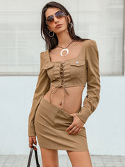 Lace-Up Cropped Top And Skirt Set