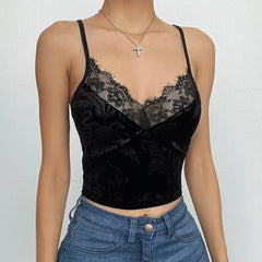 Velvet Pattern Eyelash Lace V Neck Cami Top