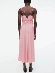 Suspender Pleated Stylish Waist Midi Dress