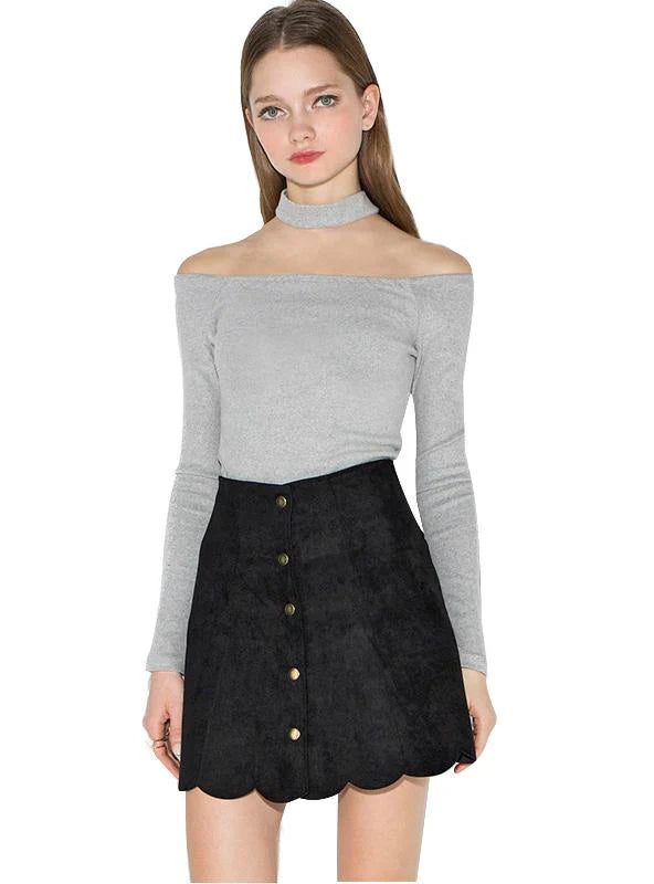 Halter Slash Neck Full Sleeve Lady Slim Tops