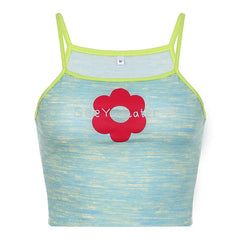 Flower Pattern Contrast Square Neck Cami Crop Top - Final Sale