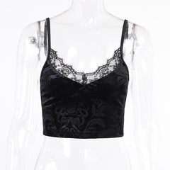 Velvet Pattern Eyelash Lace V Neck Cami Top