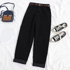 High Waist Wide Leg Corduroy Long Pants With Belt