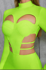 Sexy Retro Hollow Back Slit Slim Long-Sleeved Dress