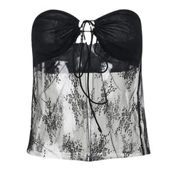 Sweetheart Neck Solid Lace Hem Backless Lace Up Tube Top