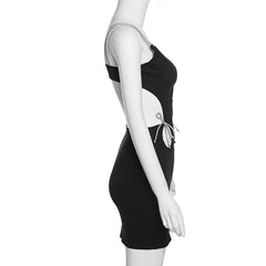 Hollow Out Deep V Neck Knotted Cami Dress