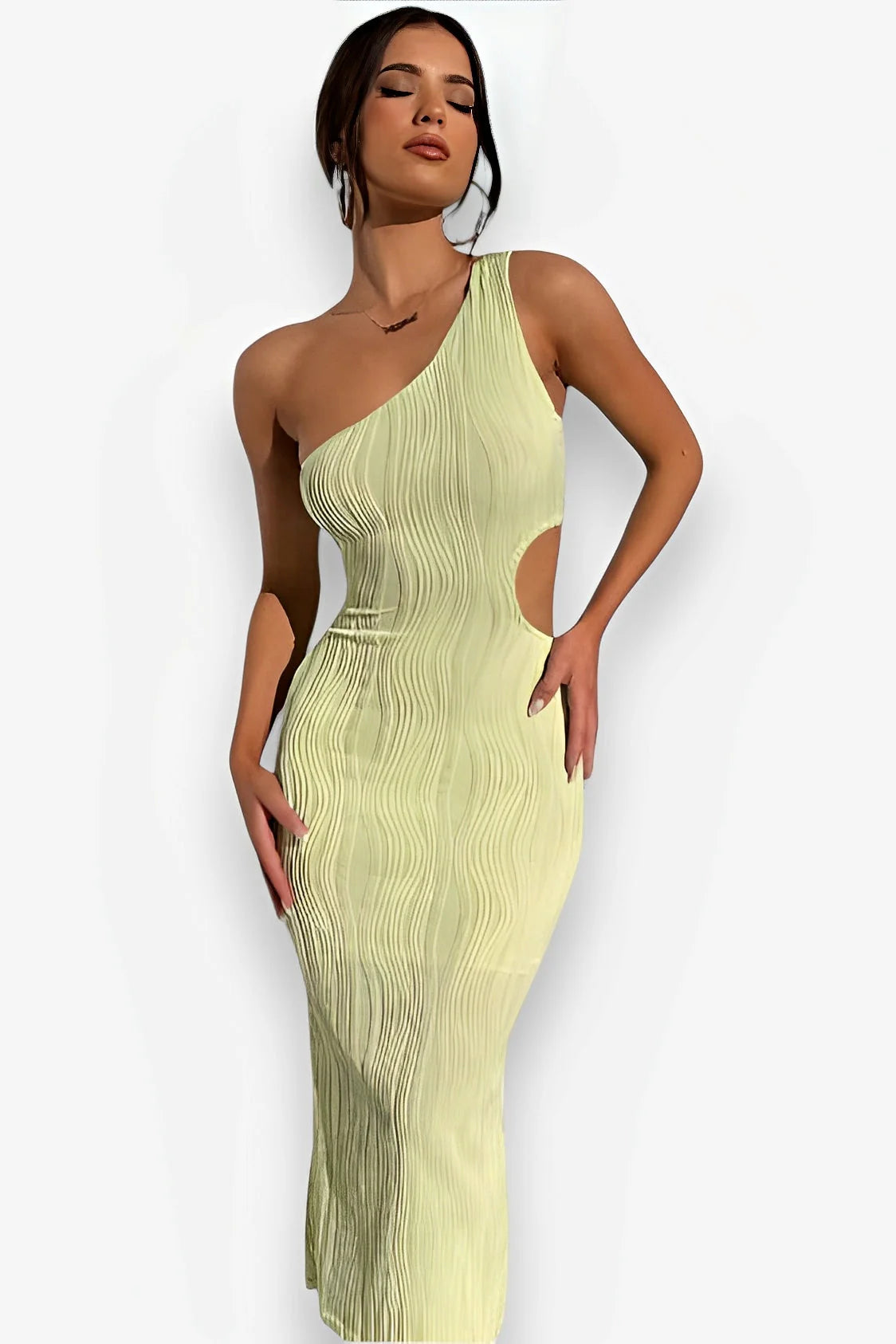 Striped Slim Slanted Shoulder Dress