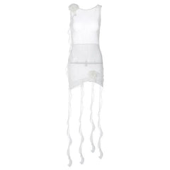 Sheer Mesh See Through Solid Ruffle Flower Applique Sleeveless Mini Dress