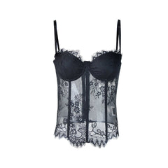 Eyelash Lace Embroidery Corset Button Sweetheart Neck Cami Top