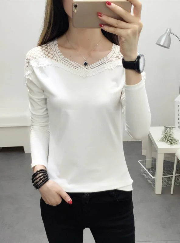 Women'S Lace Long Sleeve Lace T Shirt Slim