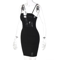 Solid Mesh Patchwork Backless Cami Mini Dress