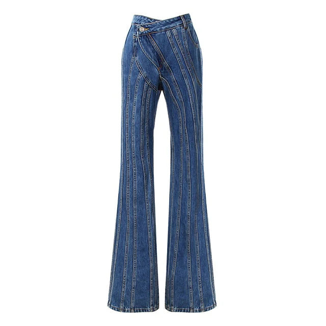 Asymmetrical Spliced Oblique Waist Placket Trousers New Loose Fit Pants Women Fashion Tide Spring Autumn