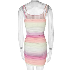 Gradient Contrast Print Square Neck Backless Cami Dress