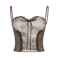 Lace Hem Contrast Sweetheart Neck Patchwork Cami Top