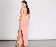 Colleen Ruffle Off Charming Shoulder Crepe Dress