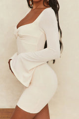 Twisted-Front Flares Sleeve Pack Hip Dress