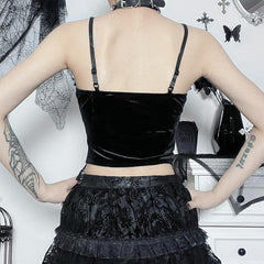 Backless Lace Patchwork Ruffle Contrast Cami Crop Top