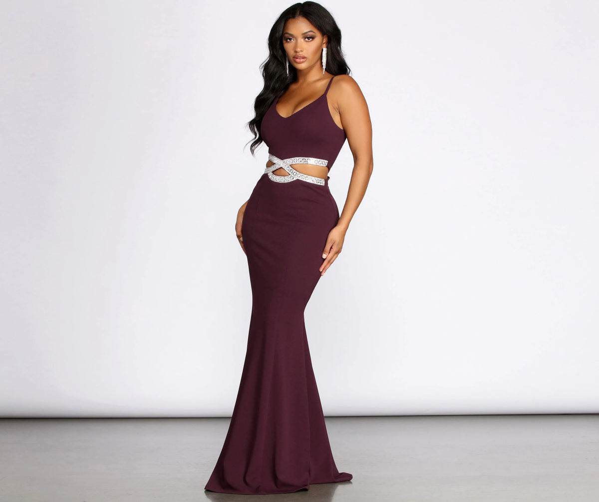 Davia Rhinestone Pretzel Charming Trim Mermaid Dress