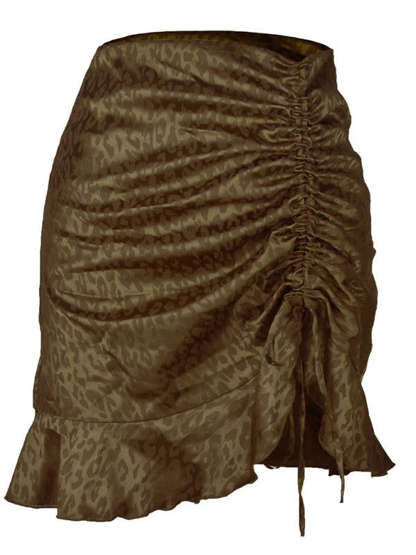 Women'S Casual Fashion Drawstring Pleated Leopard Print Skirt