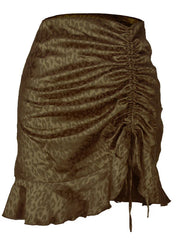 Women'S Casual Fashion Drawstring Pleated Leopard Print Skirt