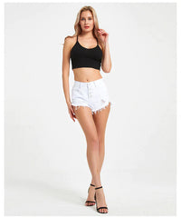 High-Breasted Tassel Denim Shorts