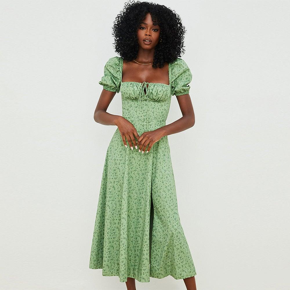 Square Neck Puff Sleeve Midi Dress