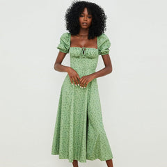 Square Neck Puff Sleeve Midi Dress