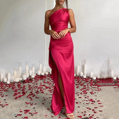 One-Shoulder Sleeveless Backless Maxi Dress