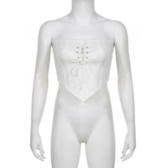 Solid Lace Up Self Tie Backless Tube Top