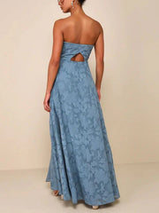 Evening Gown Strapless Slim Graceful Fit Slit Maxi Dress